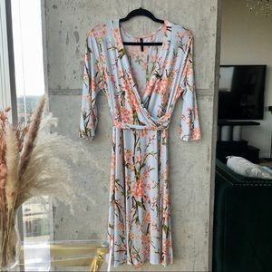 Janette Floral Faux Wrap Flowy Beautiful Dress 1XL